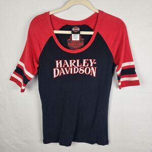 Women's Harley Davidson Black, Red & White Embellished Shirt Mobile AL Size Lg